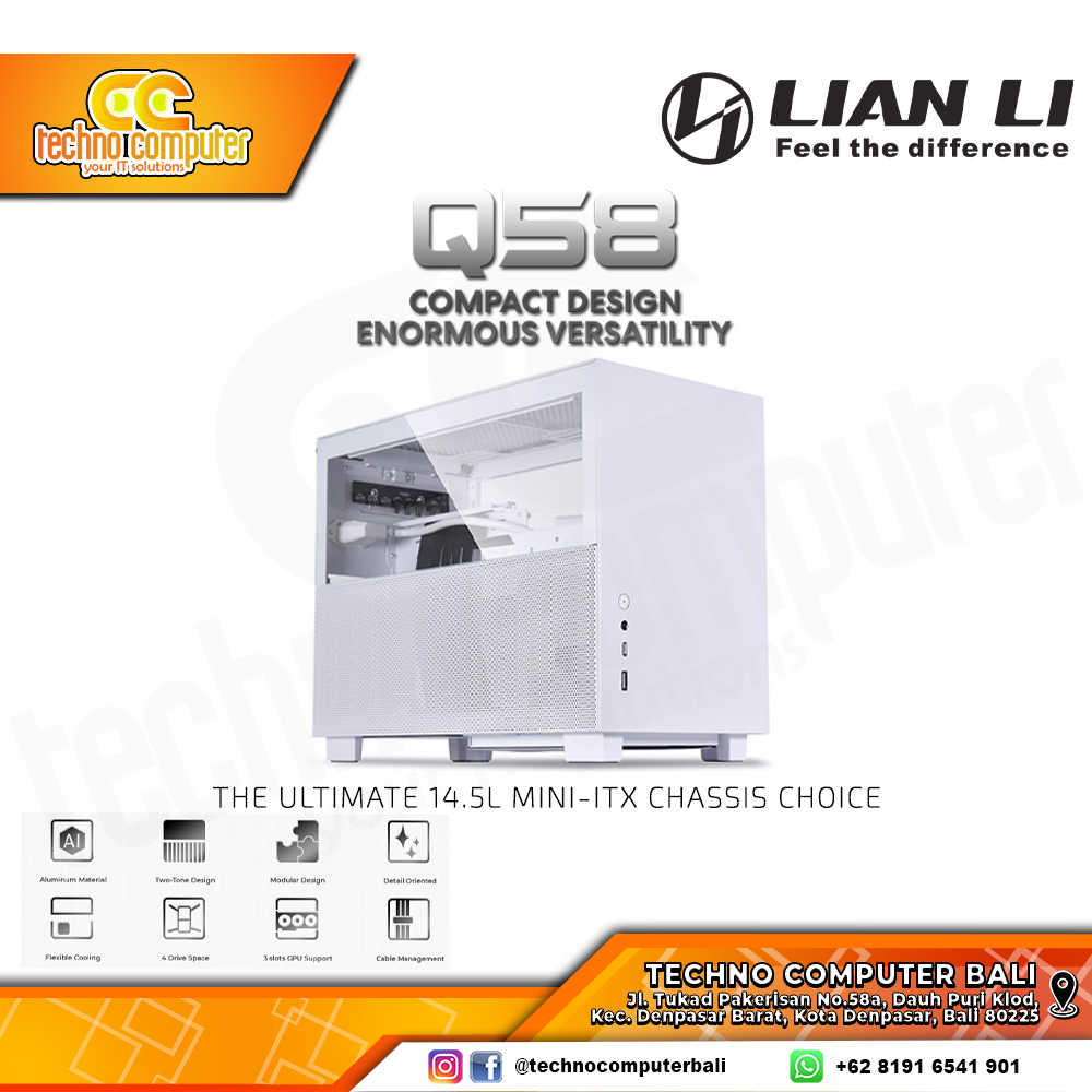 CASING LIAN LI Q58 Gen4 White - Mini Tower Aluminum mITX Case Tempered Glass