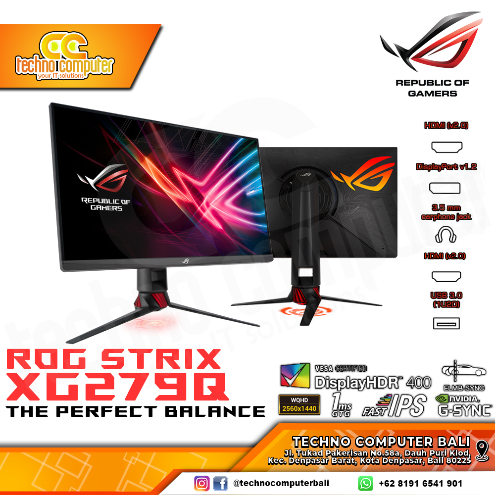 ASUS ROG STRIX XG279Q Gaming Monitor - 27 inch, WQHD (2560 x 1440), IPS, 170Hz, 1ms, G-Sync
