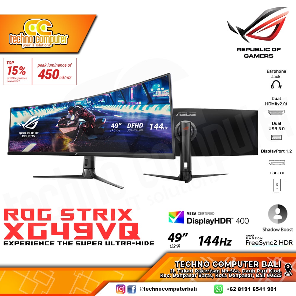 ASUS ROG STRIX XG49VQ Super Ultra Wide Gaming Monitor - 49 inch, DFHD, (3840 x 1080), 144Hz, VA