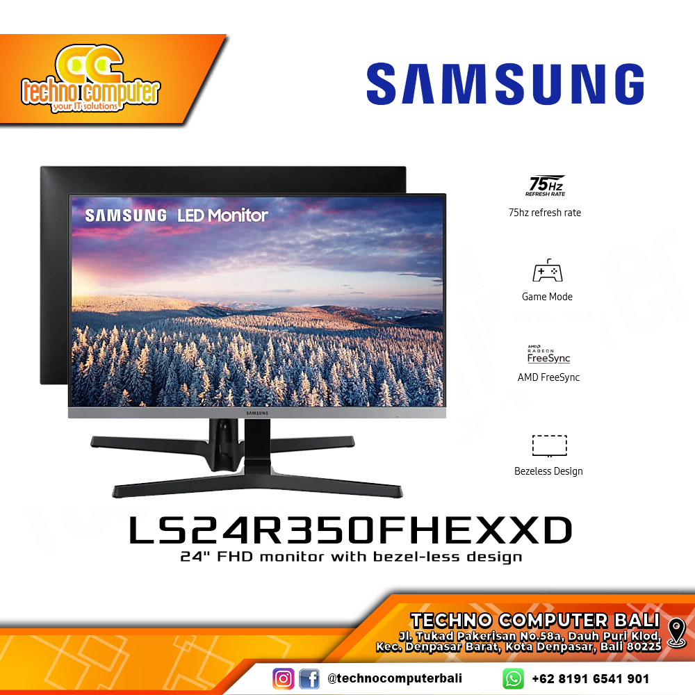 SAMSUNG LS24R350 LED Monitor - 24 inch, FHD (1920 x 1080), IPS, 75Hz, 5ms, FreeSync
