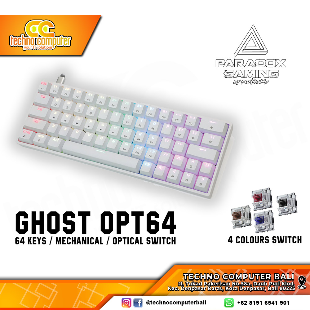 PARADOX GAMING GHOST SK64 / OPT64 White - Mechanical Brown Switch - Gaming Keyboard