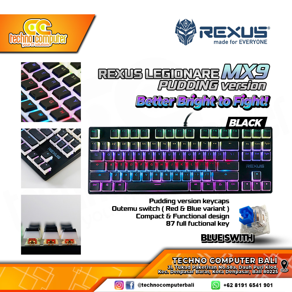REXUS LEGIONARE MX9P TKL Pudding Version Black - Mechanical Blue Switch - Gaming Keyboard