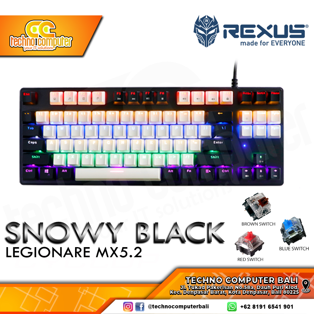 REXUS LEGIONARE MX5.2 TKL White/Black - Mechanical Brown Switch - Gaming Keyboard