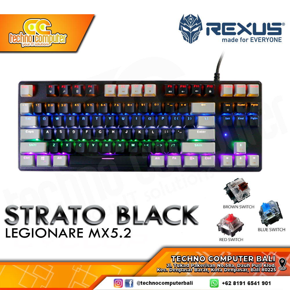 REXUS LEGIONARE MX5.2 TKL Black/Grey - Mechanical Brown Switch - Gaming Keyboard
