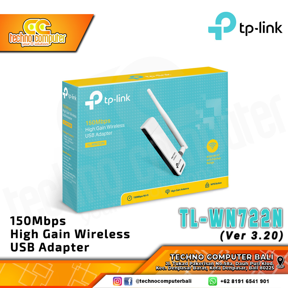USB WIFI TP-LINK TL-WN722N ver 3.20 150Mbps High Gain Wireless USB Wifi Adapter
