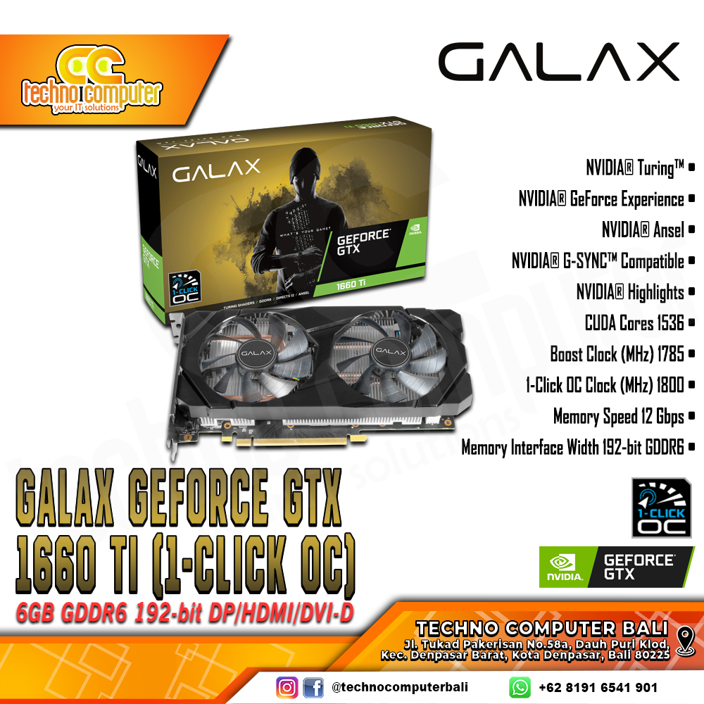 GALAX NVIDIA GeForce GTX 1660 Ti (1-Click OC) 6GB GDDR6 - Dual Fan