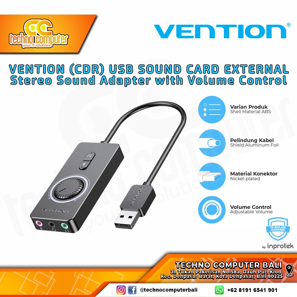 VENTION USB Sound Card External Stereo Sound Adapter w/ Volume Control - CDR 0.5M