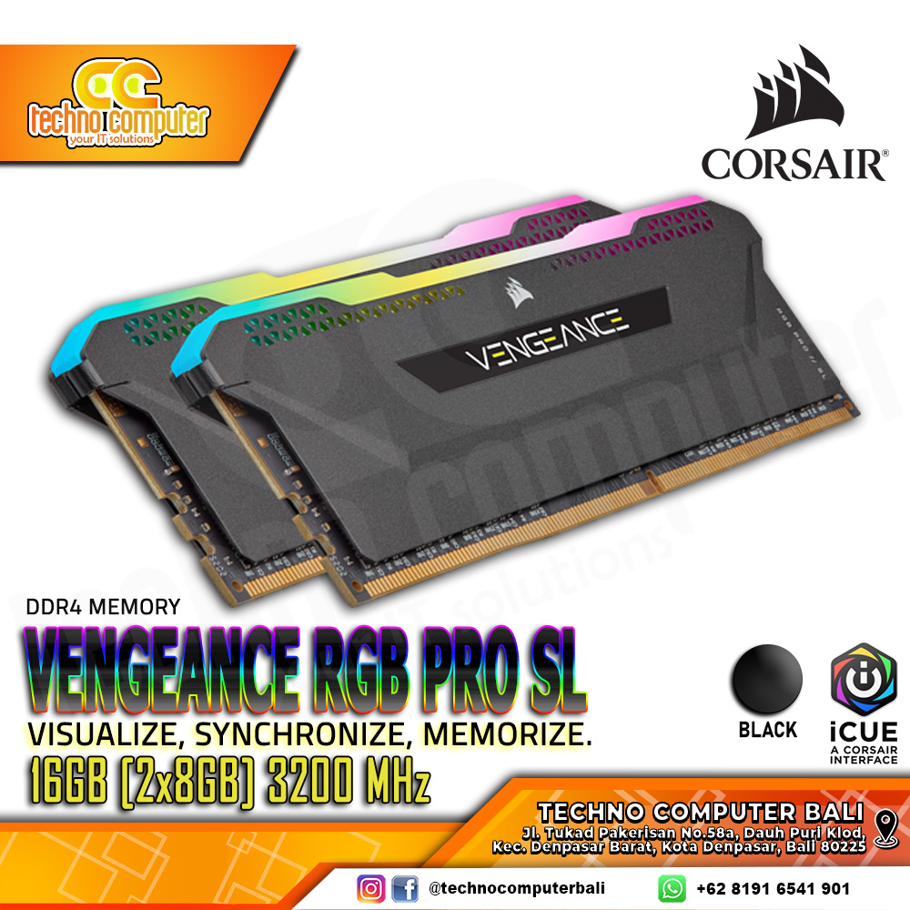 DDR4 CORSAIR VENGEANCE RGB PRO SL 16GB (2x8GB) Kit 3200Mhz C16 - BLACK
