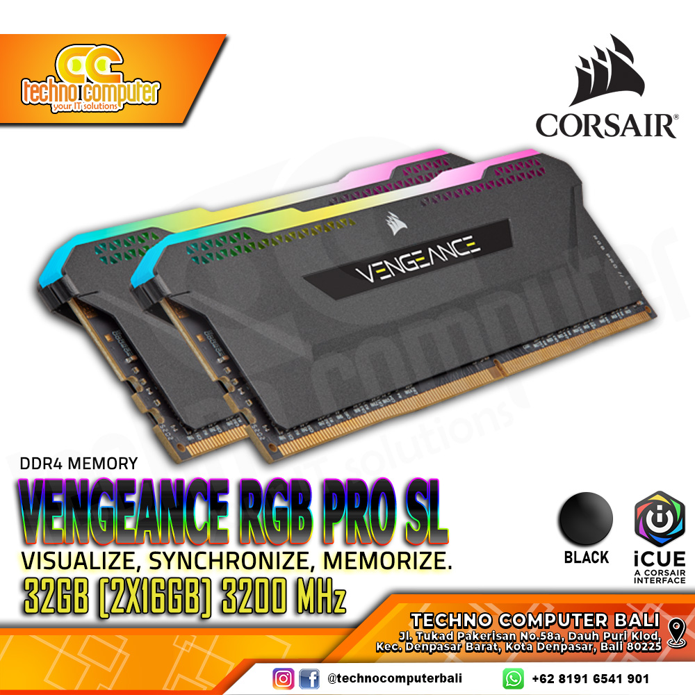 DDR4 CORSAIR VENGEANCE RGB PRO SL 32GB (2x16GB) Kit 3200Mhz - BLACK