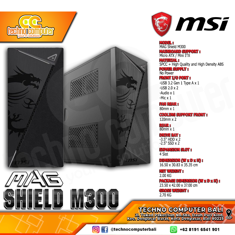 CASING MSI MAG SHIELD M300 - Mid Tower mATX Case (Free 1x Fan)