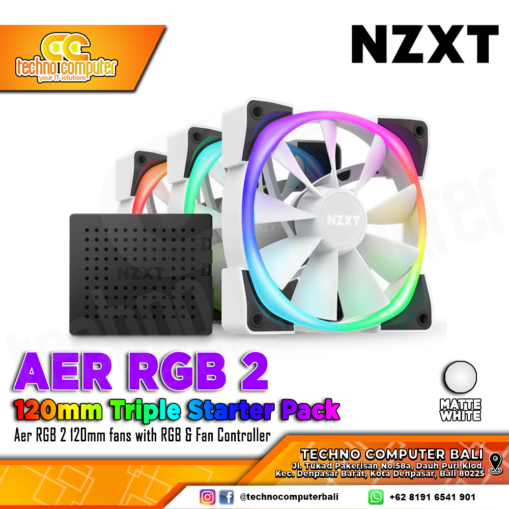 FAN CASING NZXT AER RGB 2 WHITE - 120mm Triple Pack ARGB Fan with Controller