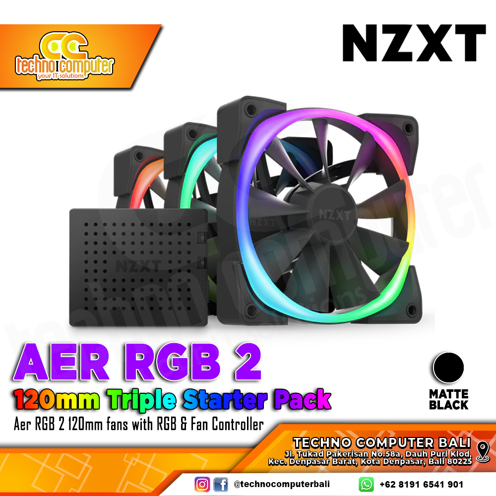 FAN CASING NZXT AER RGB 2 BLACK - 120mm Triple Pack ARGB Fan with Controller