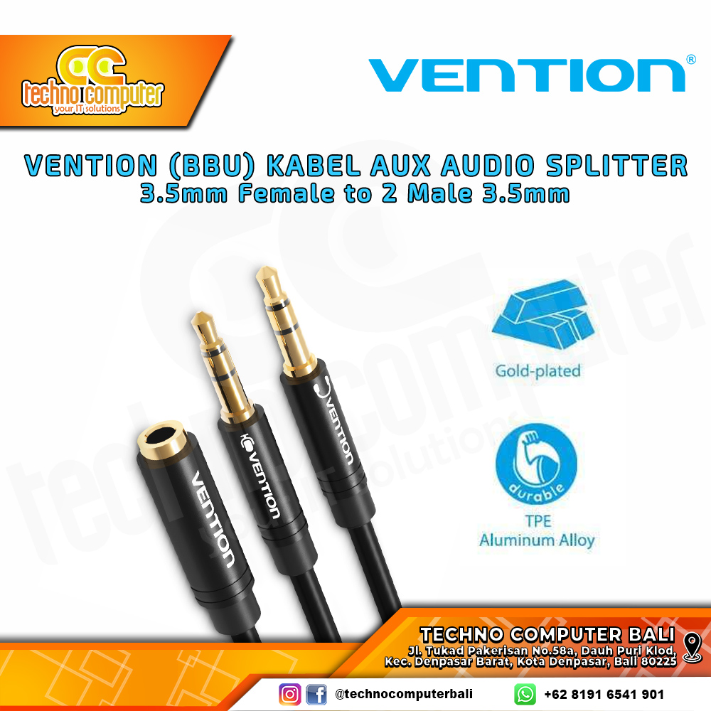 VENTION KABEL SPLITTER AUDIO - 3.5mm Female to 2 Male 3.5mm - BBU 0.3M