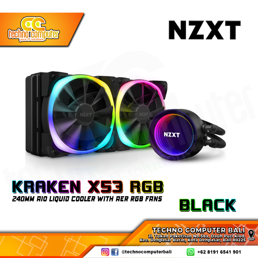 NZXT KRAKEN X53 RGB Black - CPU Cooler - 240mm AIO Liquid Cooler with Aer RGB Fans