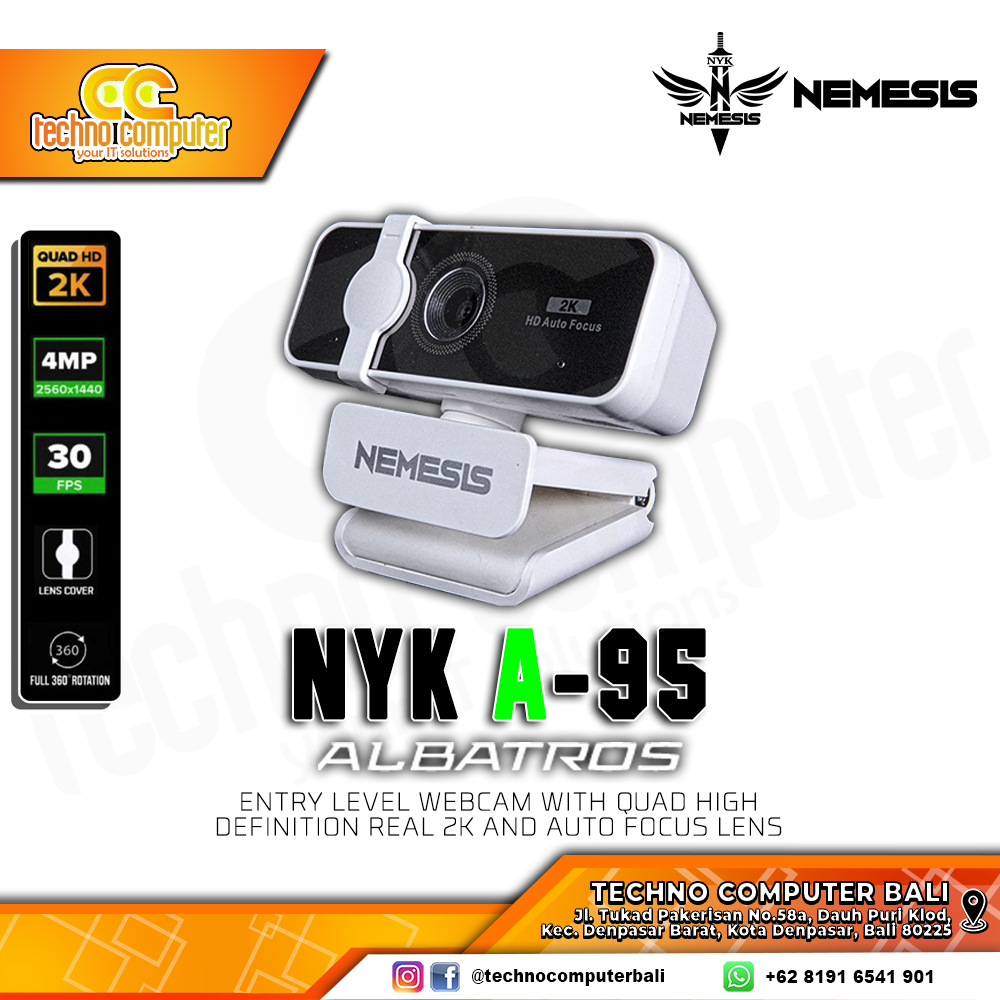 NYK NEMESIS ALBATROS A95 White - Quad HD 2K 30Fps Auto Focus Webcam