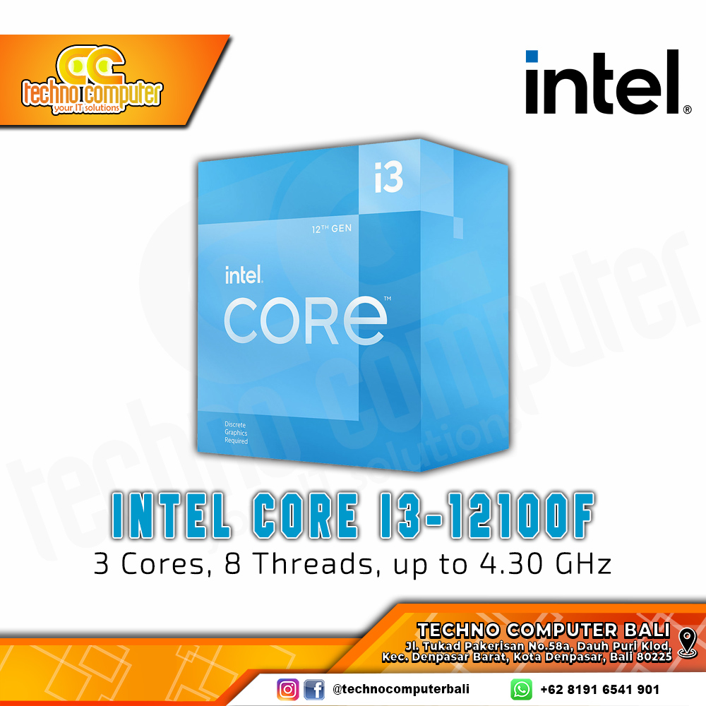 PROCESSOR INTEL CORE I3-12100F - 4 Cores 8 Threads Up to 4.3Ghz - Socket LGA1700