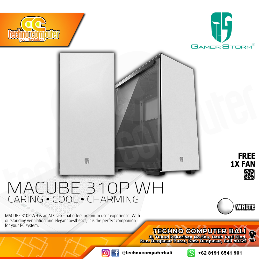 CASING DEEPCOOL MACUBE 310P White - Mid Tower ATX Case Tempered Glass (Free 1x Fan)