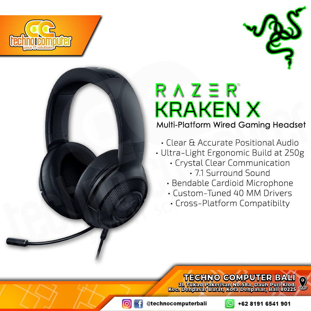 HEADSET RAZER KRAKEN X Black - Multi-Platform - Gaming Headset