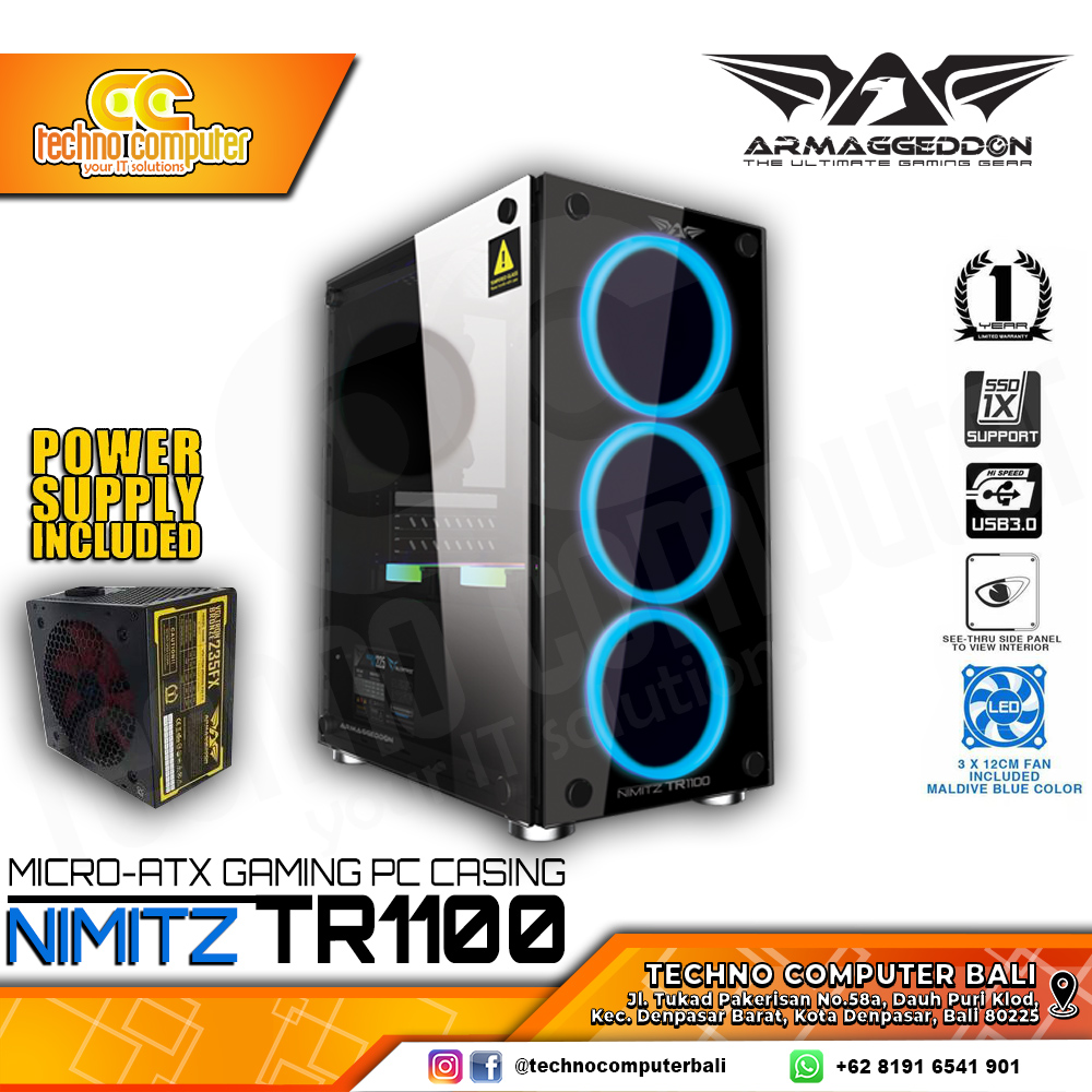 CASING ARMAGEDDON NIMITZ TR1100 Black - mATX Case (PSU 250w + 3x Fan)