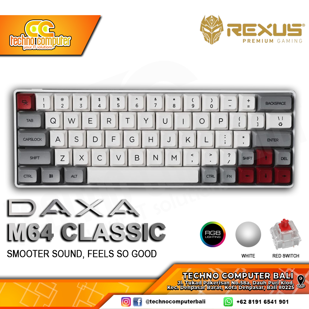 REXUS DAXA M64 CLASSIC  White - Mechanical Red Switch - Gaming Keyboard