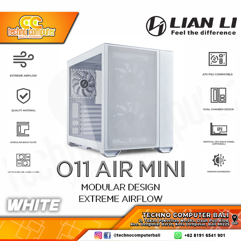 CASING LIAN LI O11 AIR MINI White - Mid Tower ATX Tempered Glass (Free 3x Fan)