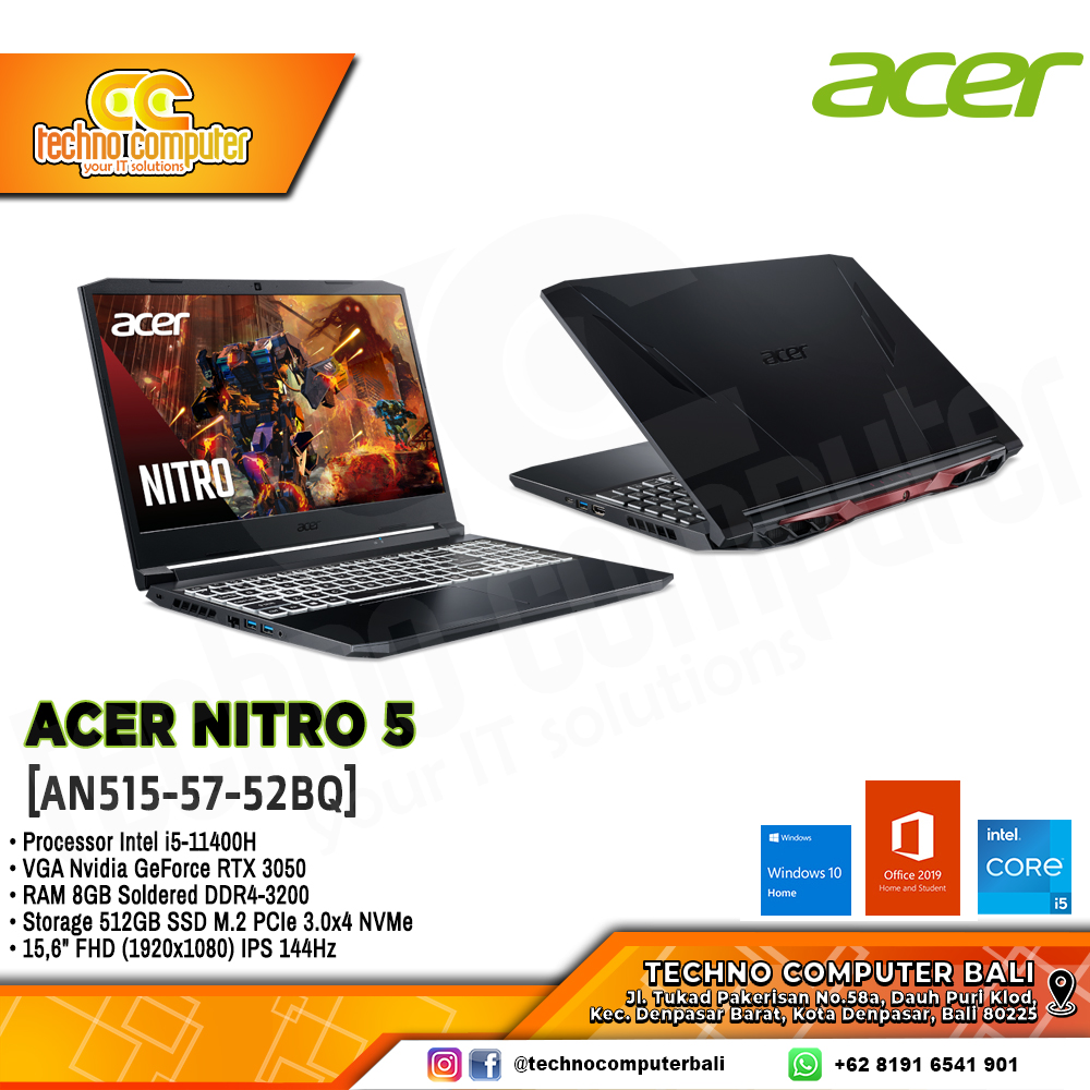 ACER Nitro 5 [AN515-57-52BQ] Intel Core i5-11400H/RAM 8GB/SSD 512GB/NVIDIA RTX3050/ Win11