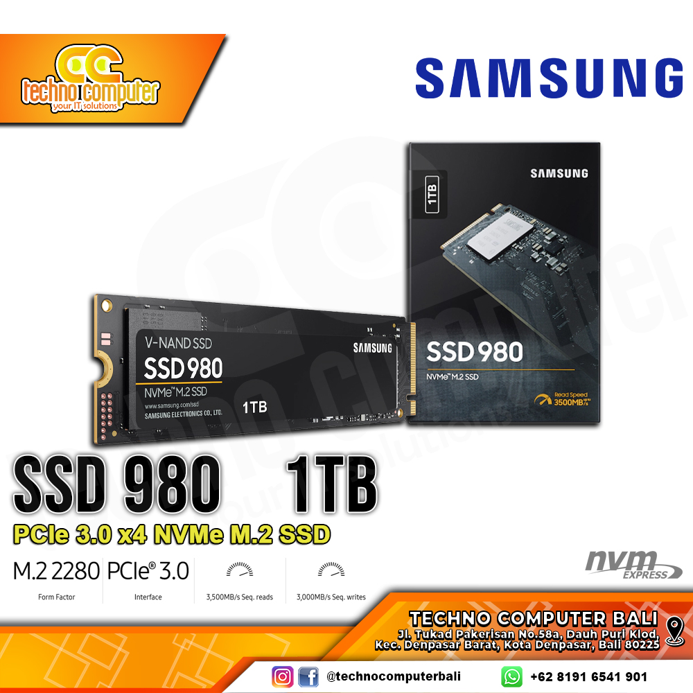 SSD SAMSUNG 980 M.2 NVMe 2280 PCIe Gen3 x4 - 1TB
