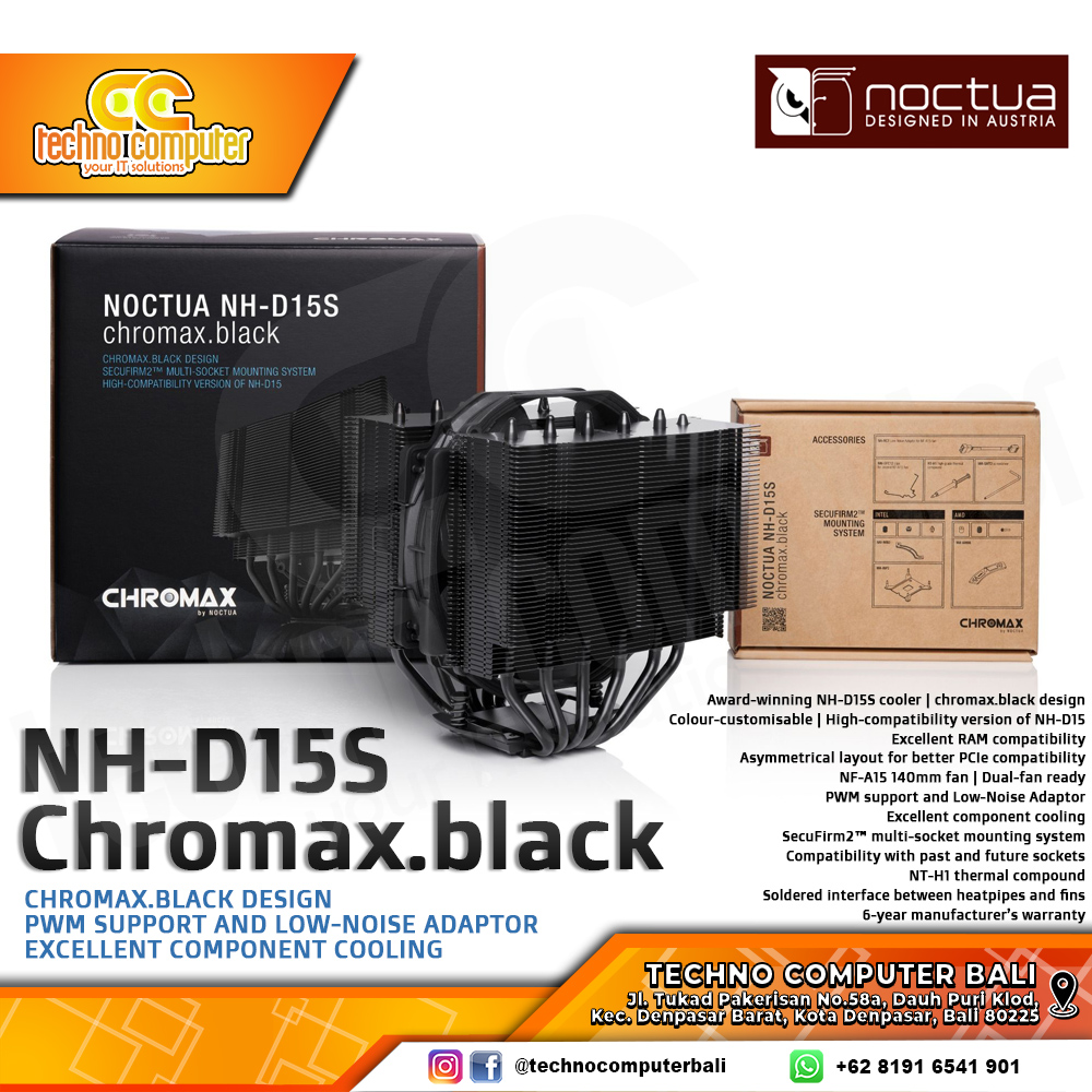 NOCTUA NH-D15S CHROMAX Black - CPU Cooler - 140mm Air Cooler