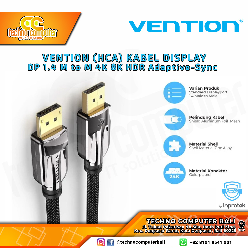 VENTION KABEL DISPLAY - Kabel DisplayPort - DisplayPort 1.4 Male to Male 4K 8K HDR - HCA 3M