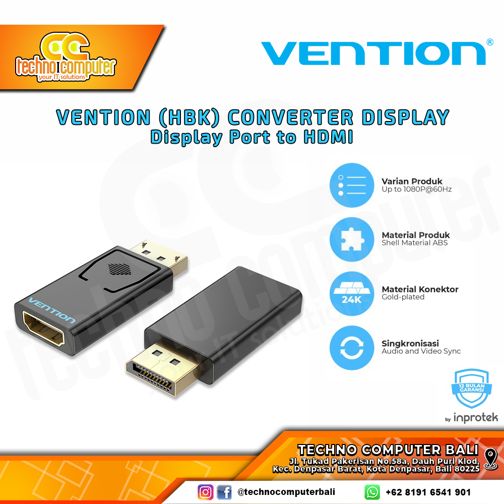 VENTION CONVERTER ADAPTER DISPLAY - DP Male to HDMI Female - HBK