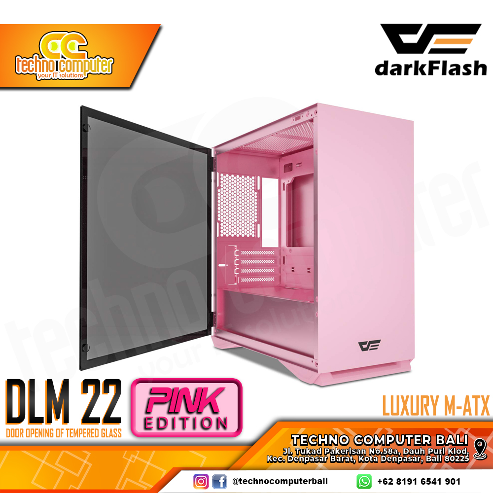 CASING DARKFLASH DLM22 Pink - Mid Tower mATX Case Door Opening Tempered Glass Type Side Panel