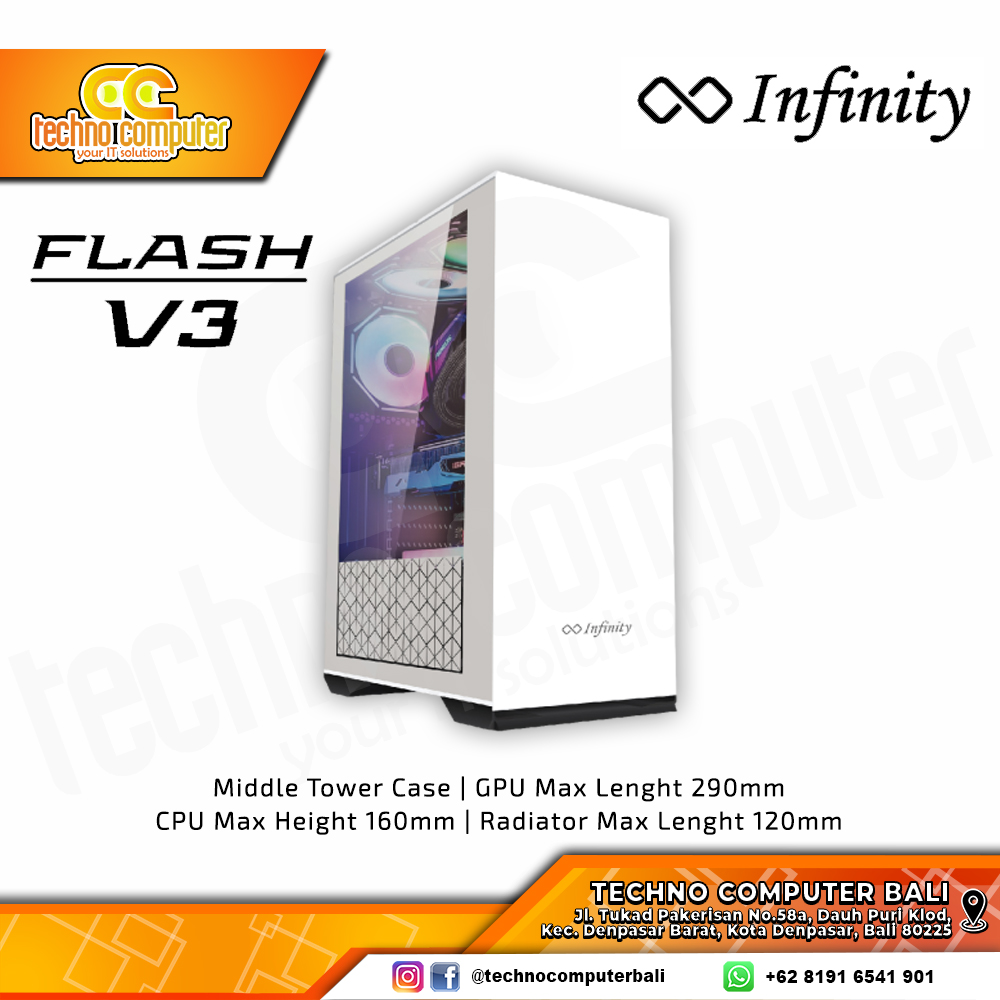 CASING INFINITY FLASH V3 White - Mid Tower ATX Case Tempered Glass