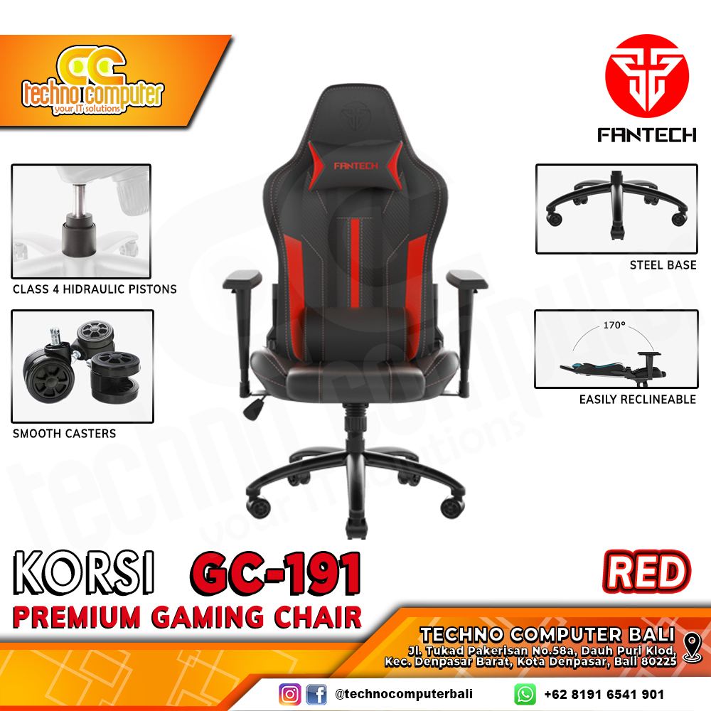 KURSI GAMING FANTECH KORSI GC-191 GAMING CHAIR 2D Armrest - RED
