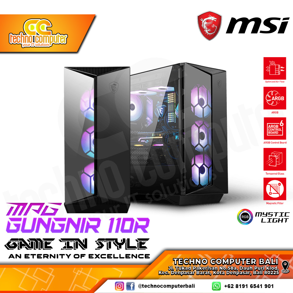 CASING MSI MPG GUNGNIR 110R - Mid Tower ATX Case Tempered Glass (Free 4x ARGB Fan)