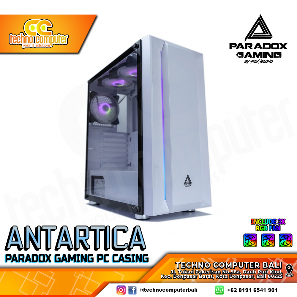 CASING PARADOX GAMING ANTARTICA - Mid Tower ATX Case Tempered Glass (Free 3x RGB Fan)