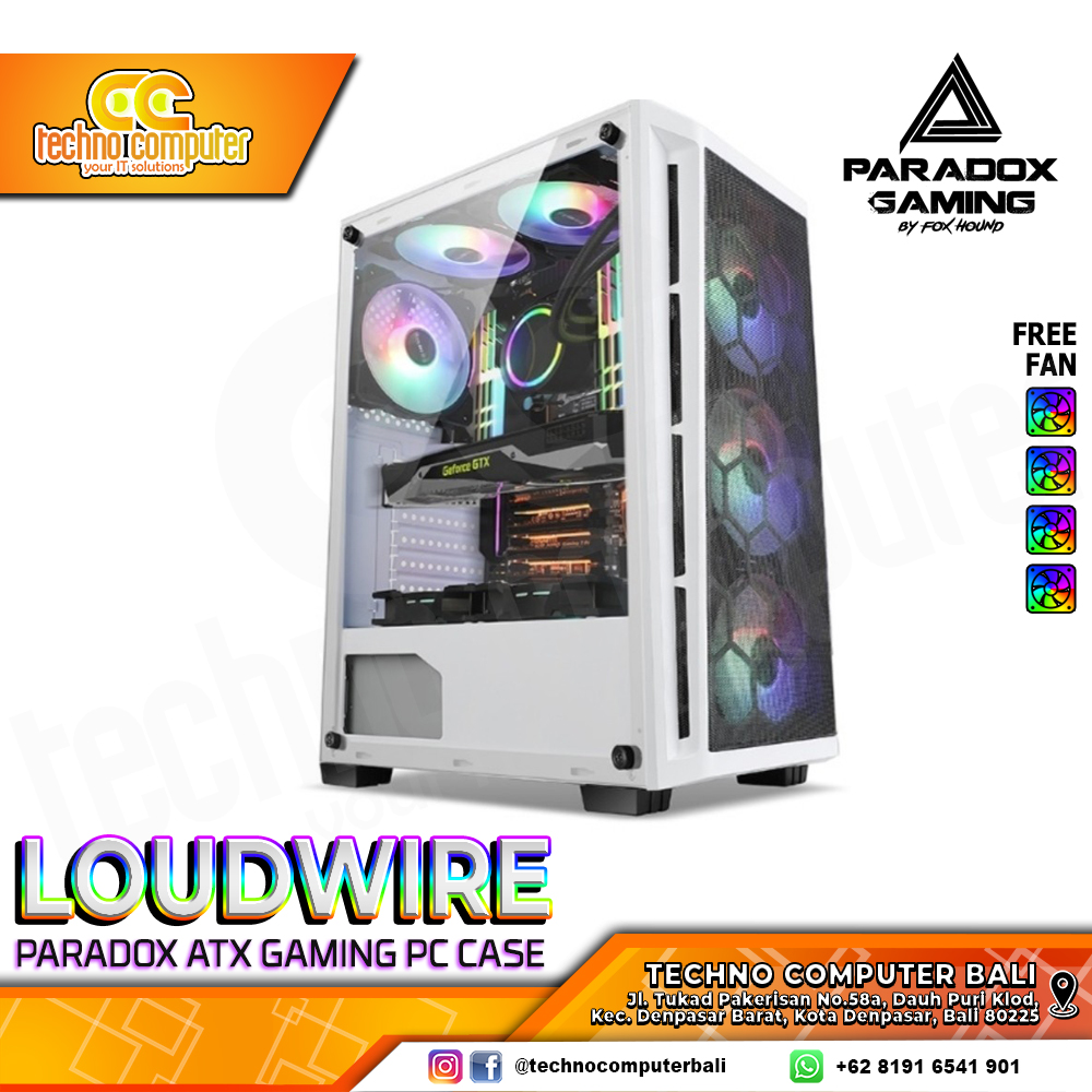 CASING PARADOX GAMING LOUDWIRE - Mid Tower ATX Case Tempered Glass (Free 4x RGB Fan)