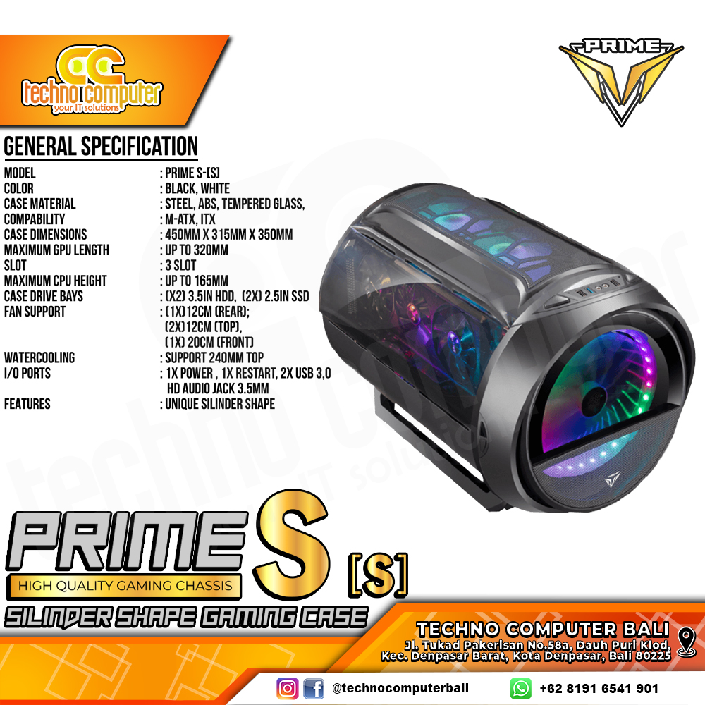 CASING PRIME GAMING S-[S] - Unique Design mATX Case Tempered Glass