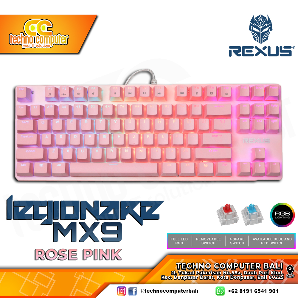 REXUS LEGIONARE MX9 TKL Pink - Mechanical Brown Switch - Gaming Keyboard