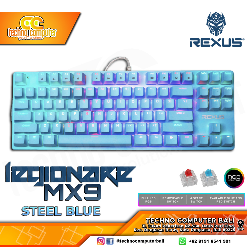 REXUS LEGIONARE MX9 TKL Blue - Mechanical Red Switch - Gaming Keyboard