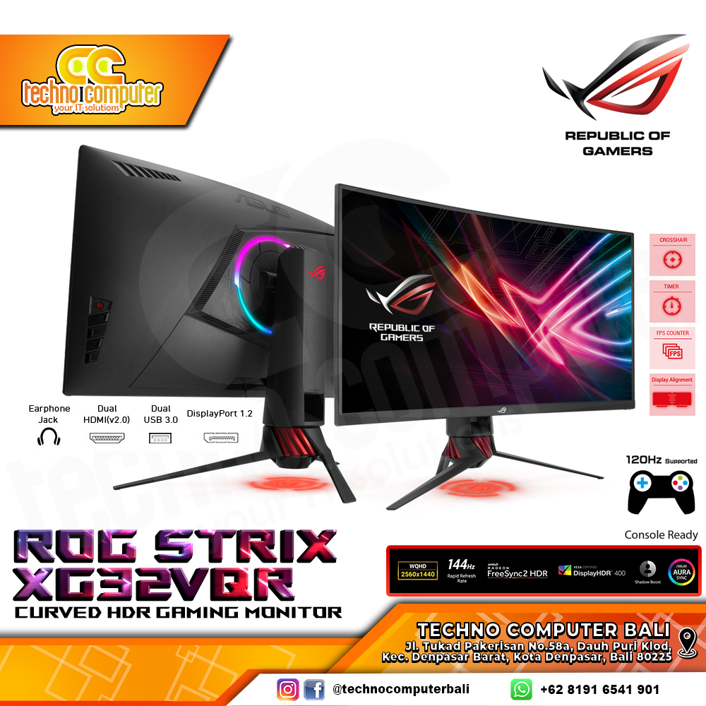 ASUS ROG STRIX XG32VQR Curved Gaming Monitor - 32 inch, WQHD (2560 x 1440), VA, 144Hz, 1ms, FreeSync