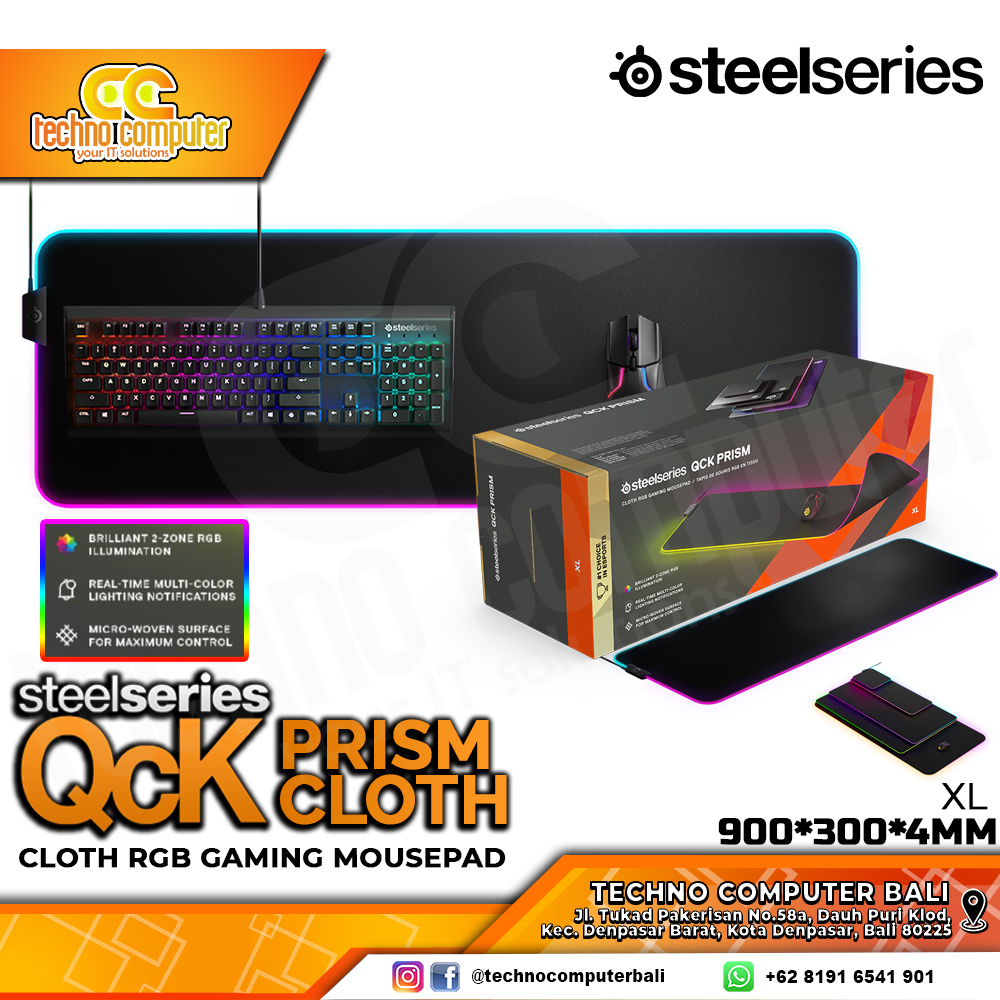 MOUSEPAD STEELSERIES QCK PRISM CLOTH RGB XL (900 x 300 x 4 mm) - Gaming Mousepad