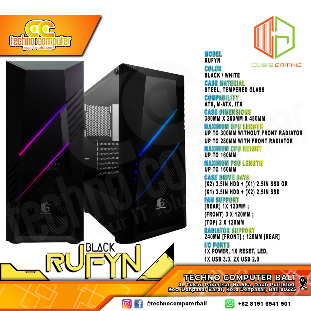 CASING CUBE GAMING RUFYN Black - Mid Tower ATX Case Tempered Glass