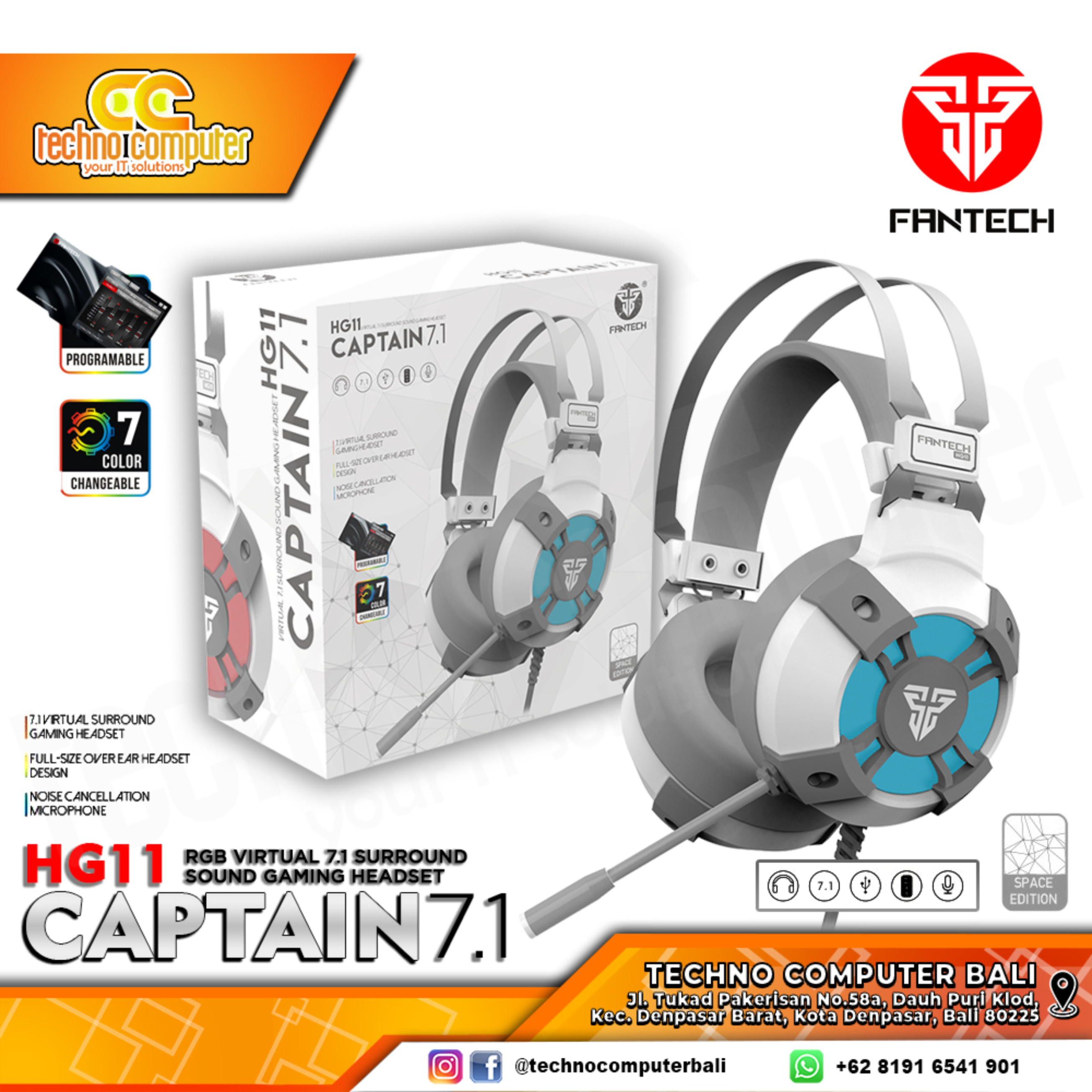 HEADSET FANTECH HG11 Space Edition - 7.1 Virtual Surround Sound - Gaming Headset