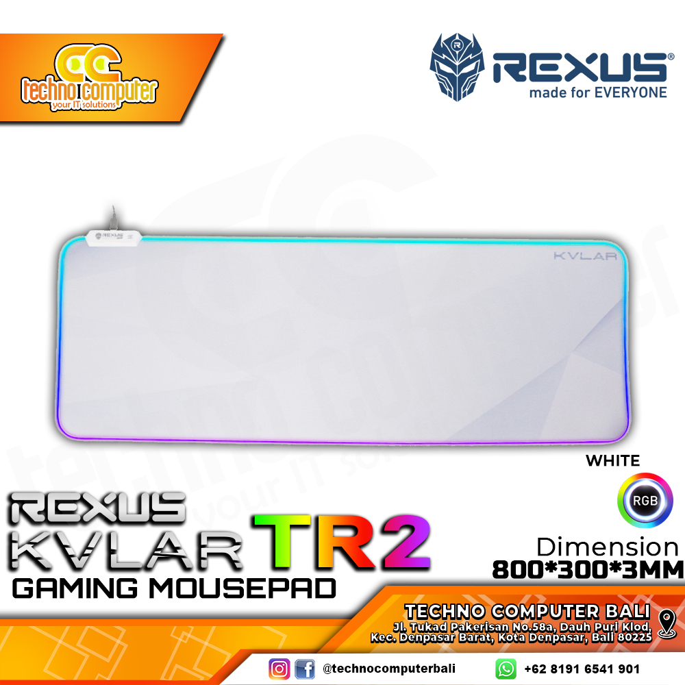 MOUSEPAD REXUS KVLAR TR2 RGB White (800 x 300 x 3 mm) - Gaming Mousepad