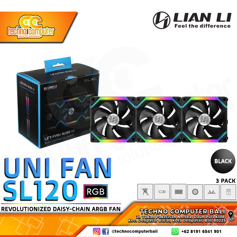 FAN CASING LIAN LI UNI FAN SL120 BLACK - 120mm Triple Pack ARGB Fan with Controller