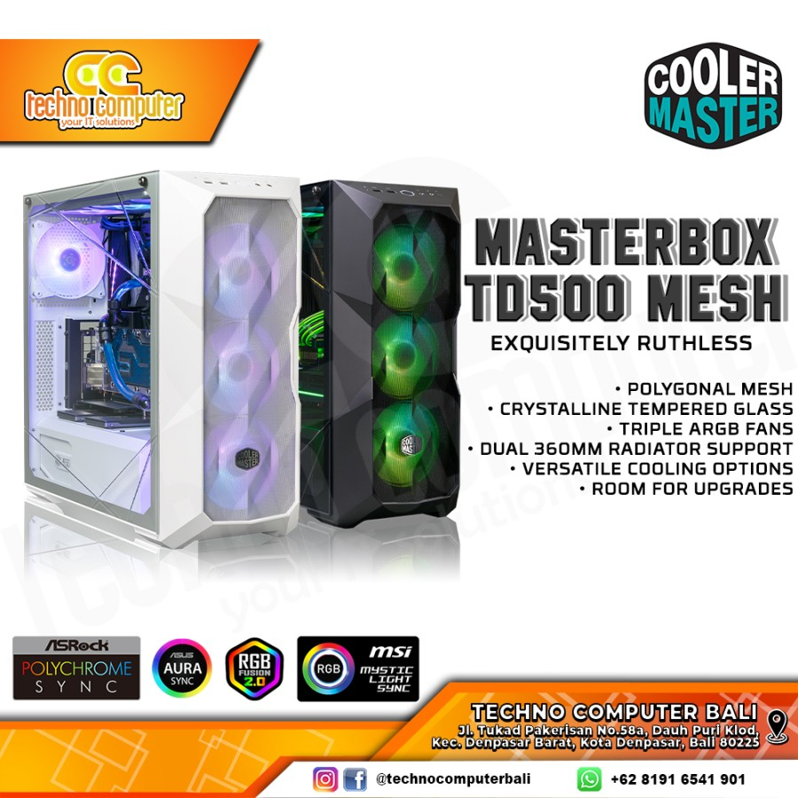 CASING COOLERMASTER MASTERBOX TD500 Mesh Black - Mid Tower ATX Case Tempered Glass (3x ARGB Fan)