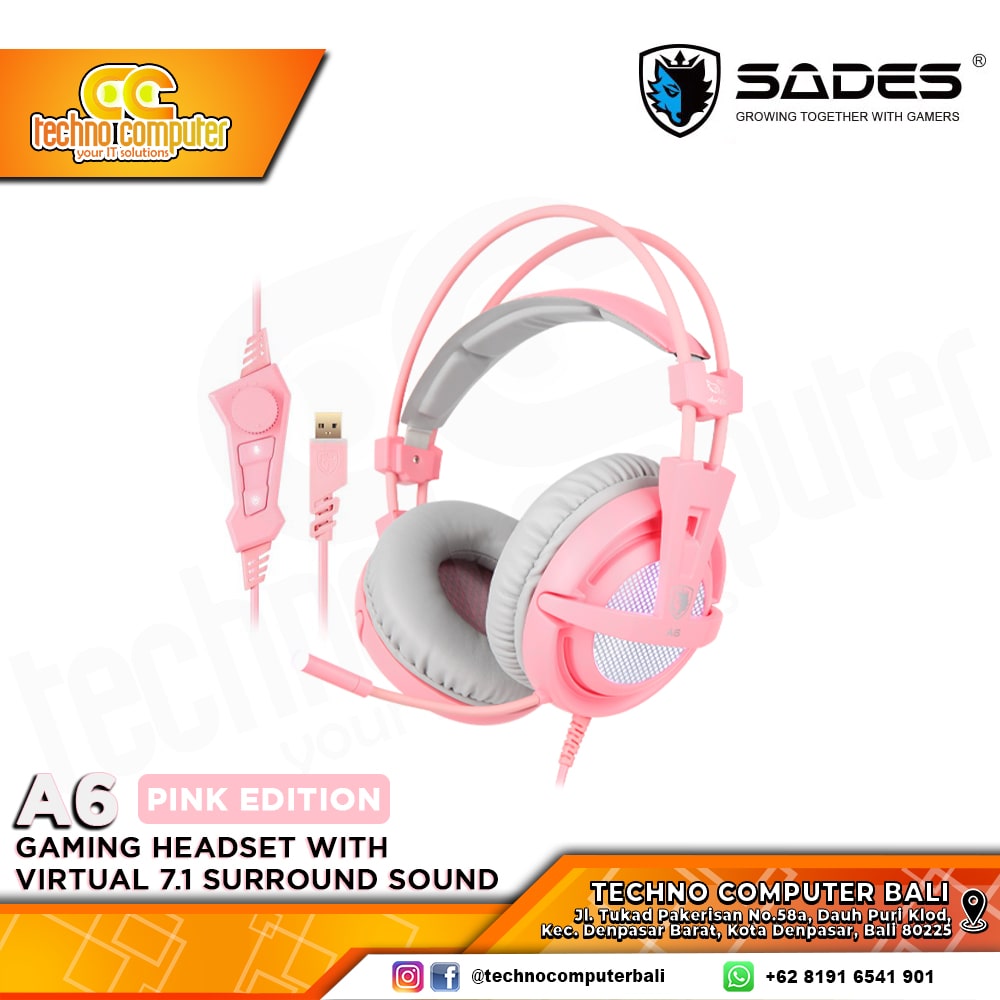 HEADSET SADES A6 Pink - 7.1 Surround Sound - Gaming Headset
