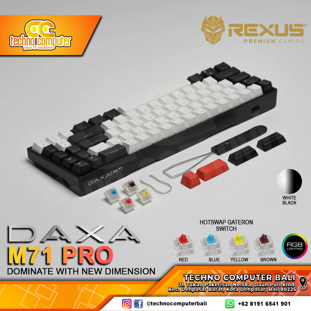 REXUS DAXA M71 PRO Black/White - Mechanical Blue Switch - Gaming Keyboard