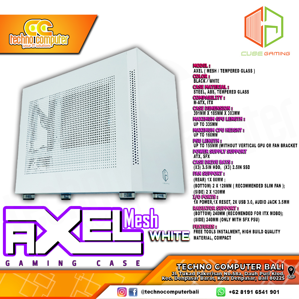 CASING CUBE GAMING AXEL Mesh White - Mini Tower mATX Case Mesh