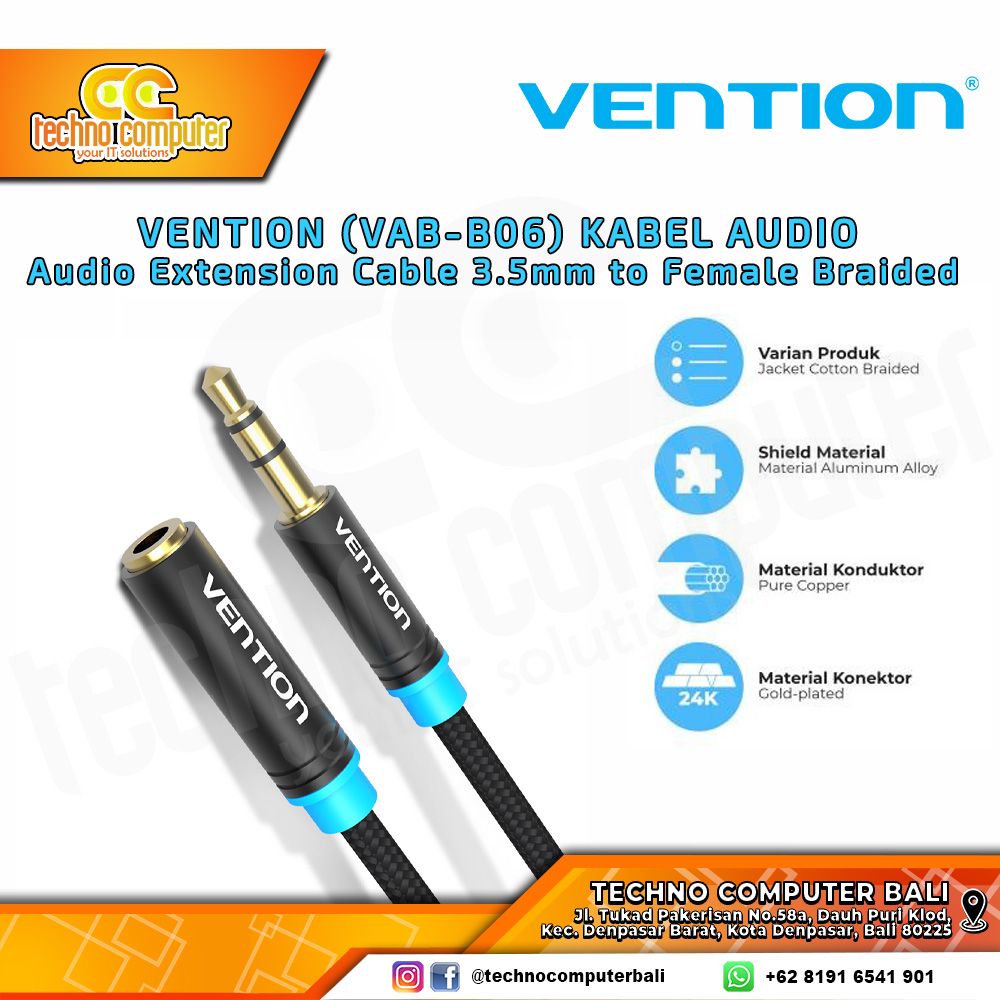 VENTION KABEL AUDIO Extension 3.5mm Male to Female Braided - VAB-B06 1M